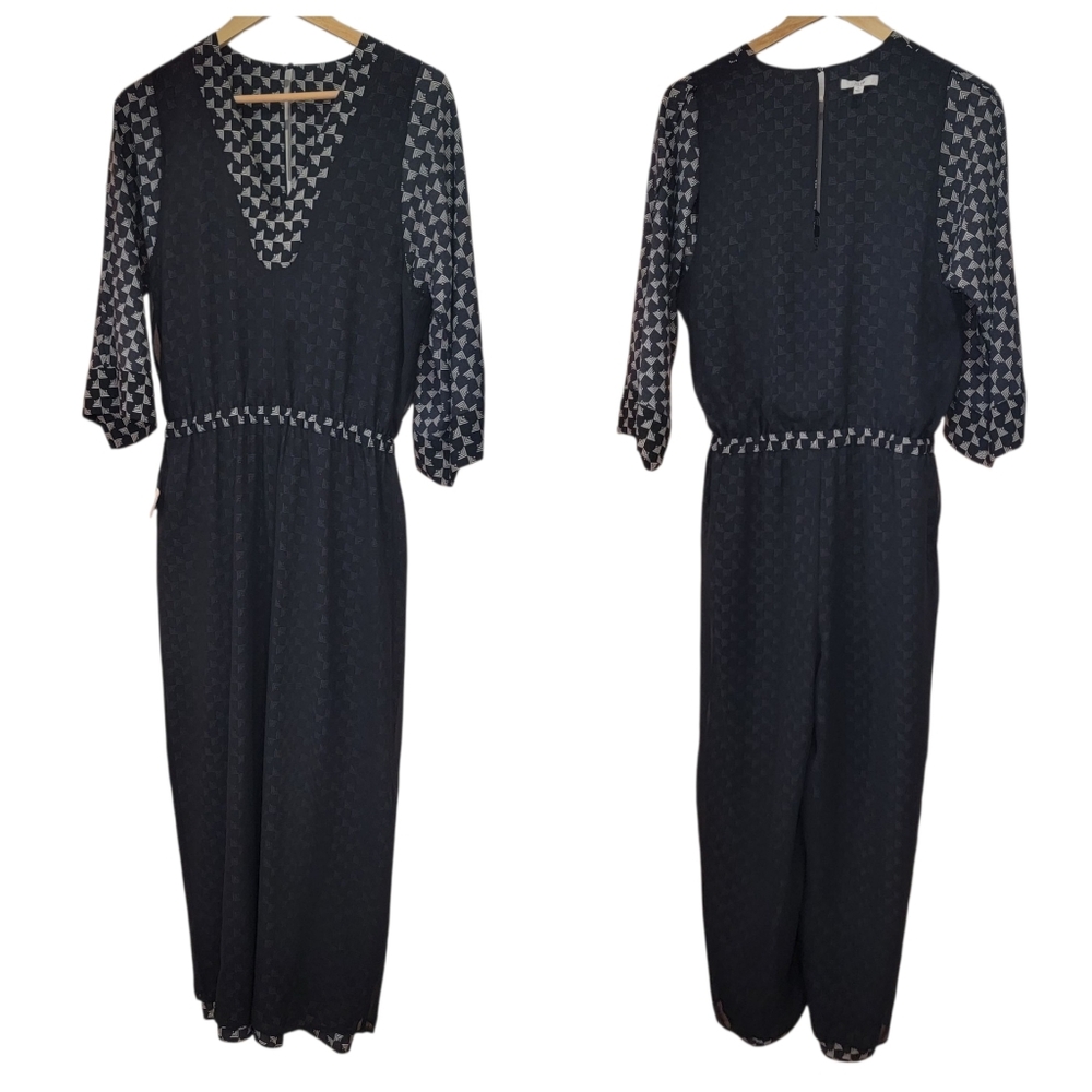 Joie Burgess Jumpsuit Black Wide Leg Cropped Geometric Print Belted Women’s S - Picture 11 of 17